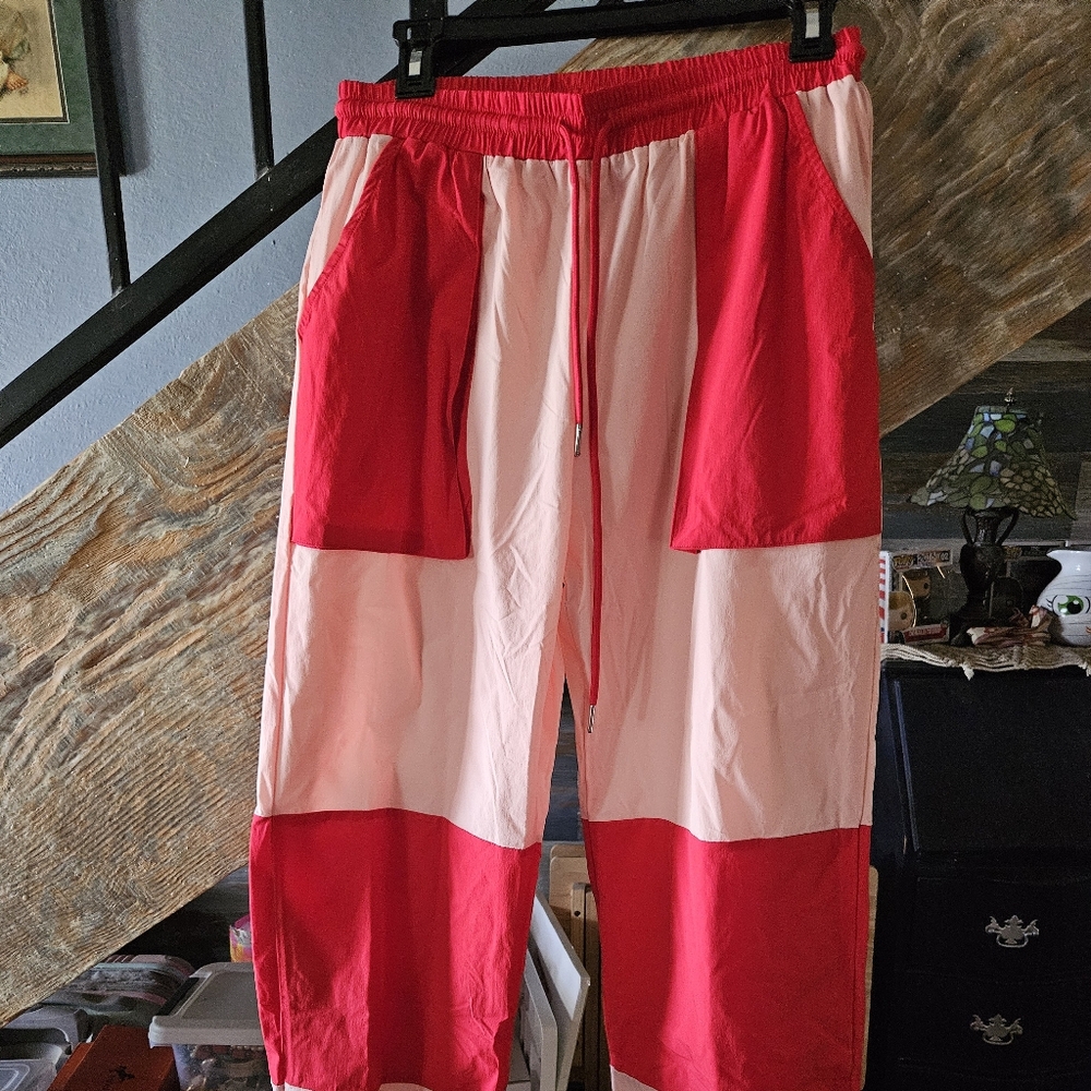 Red and Pink Colorblock Sport Pants